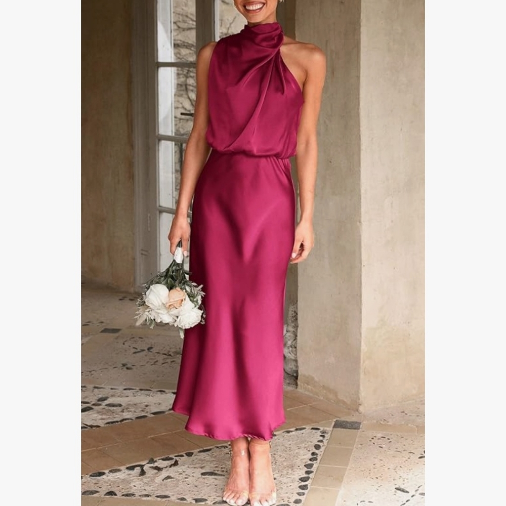 Sleeveless Burgundy Mock Neck Cocktail Midi Dress Sz. Medium (wmn 6-8) EUC